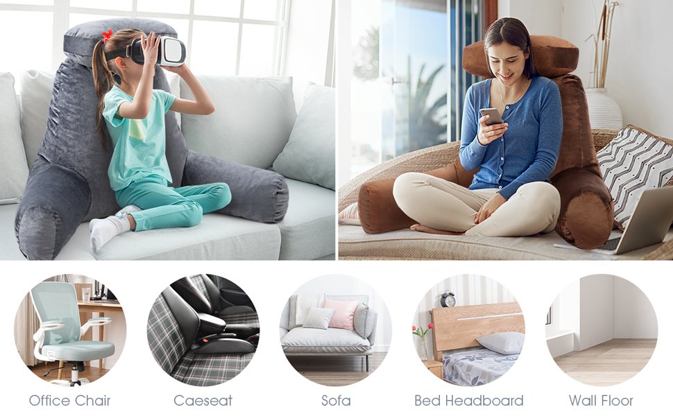 Reading Pillow TV Bed Rest Memory Foam with Arms Rests Neck Roll Back Support