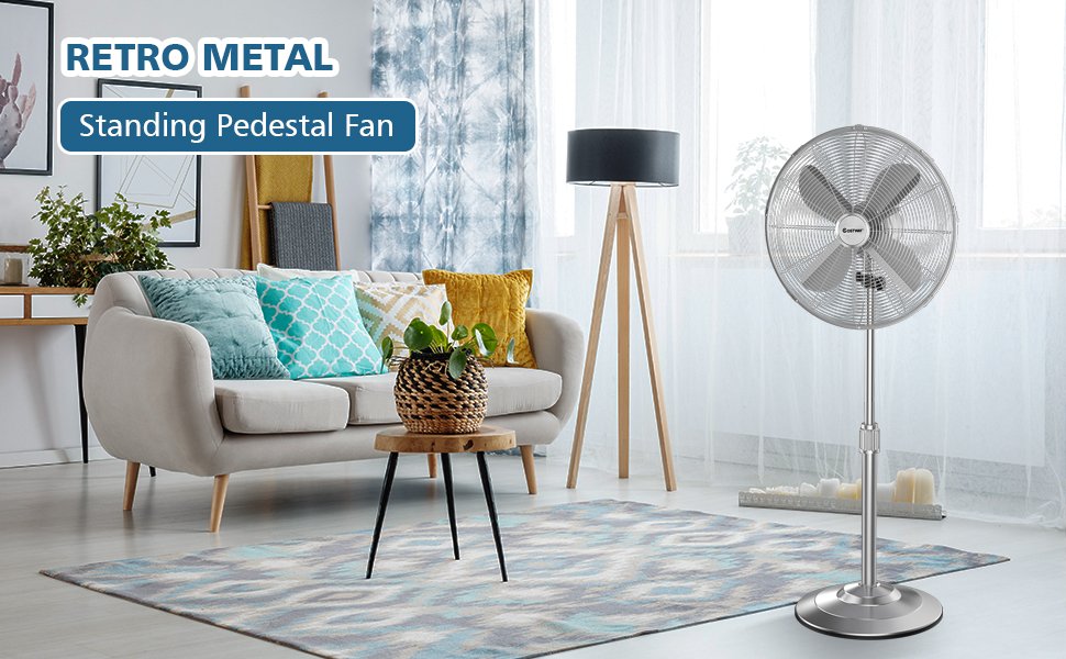 16 Inch Metal Adjustable Oscillating Pedestal Fan
