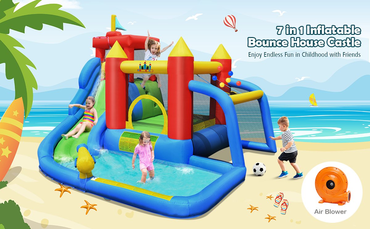 Inflatable Bounce House Splash Pool with Water Climb Slide Blower included