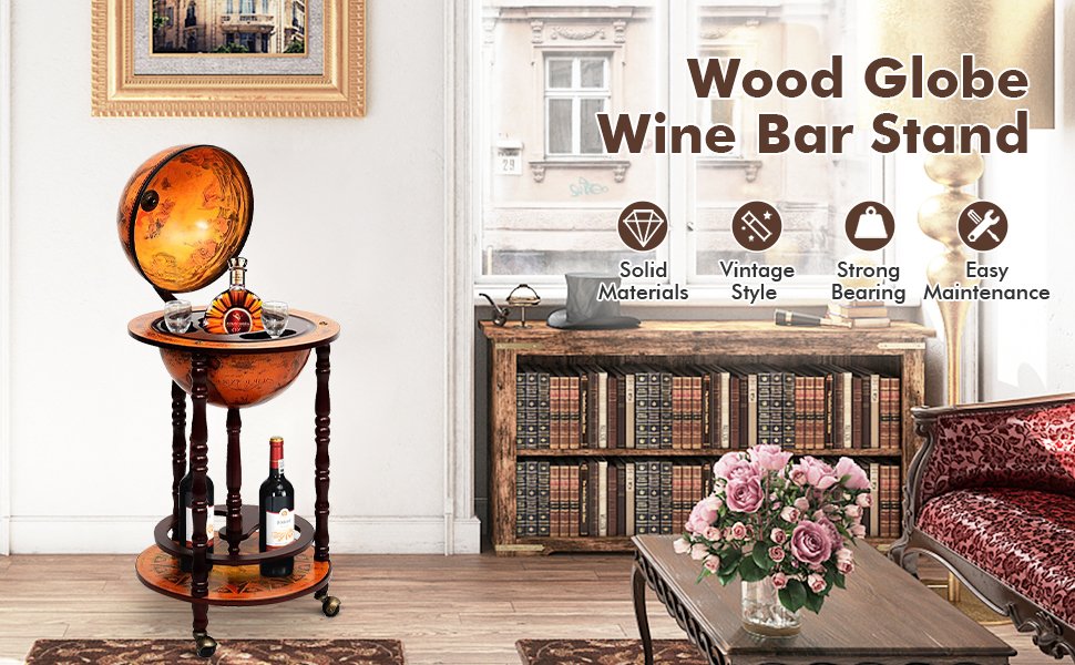 16th Century Wood Globe Wine Bar Stand