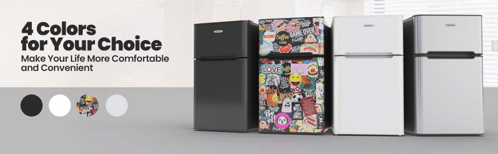 3.3 Cubic Feet Compact Refrigerator with Freezer 2 Reversible Door Mini Fridge