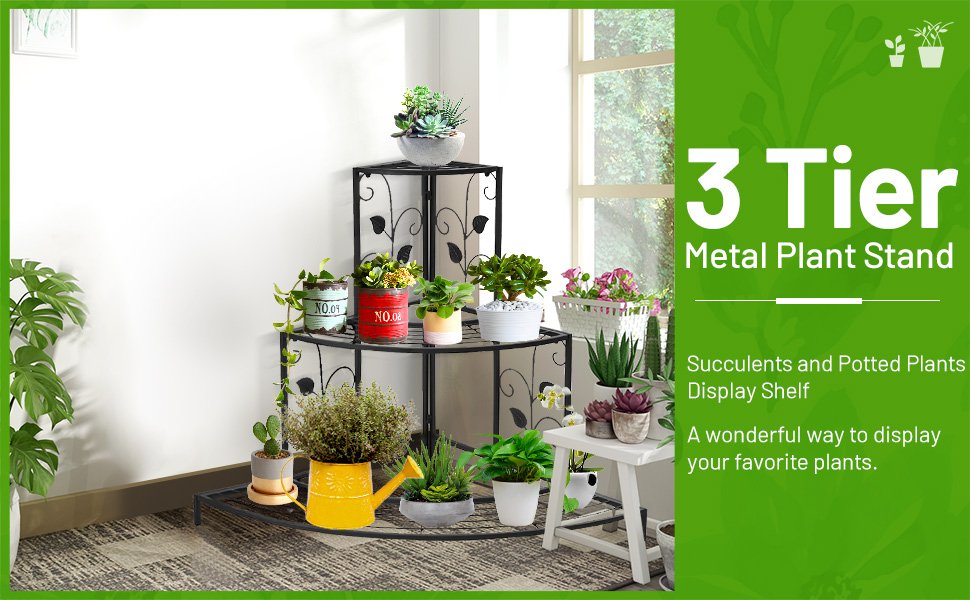 3 Tier Floral Corner Metal Plant Pot Rack