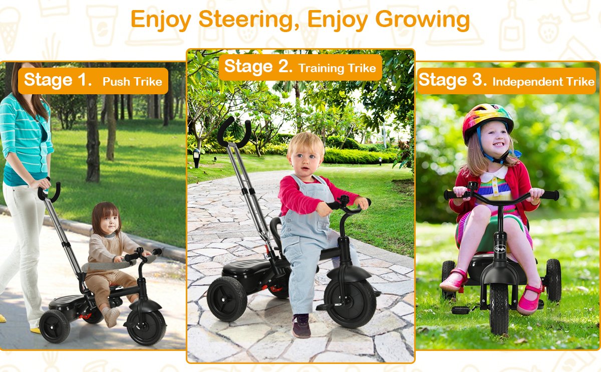 24-In-1 Baby Tricycle Kids Stroller with Adjustable Push Handle