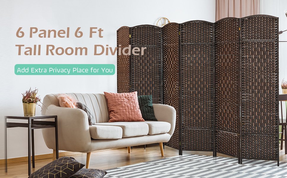 6.5 Feet 6-Panel Weave Folding Fiber Room Divider Screen