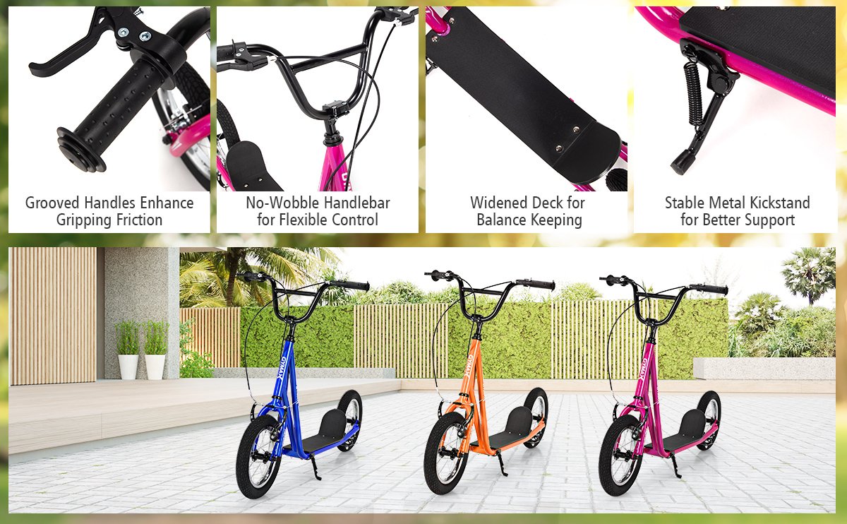 Height Adjustable Kid Kick Scooter with 12 Inch Air Filled Wheel