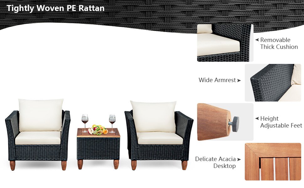 3 Pieces Outdoor Patio Rattan Furniture Set