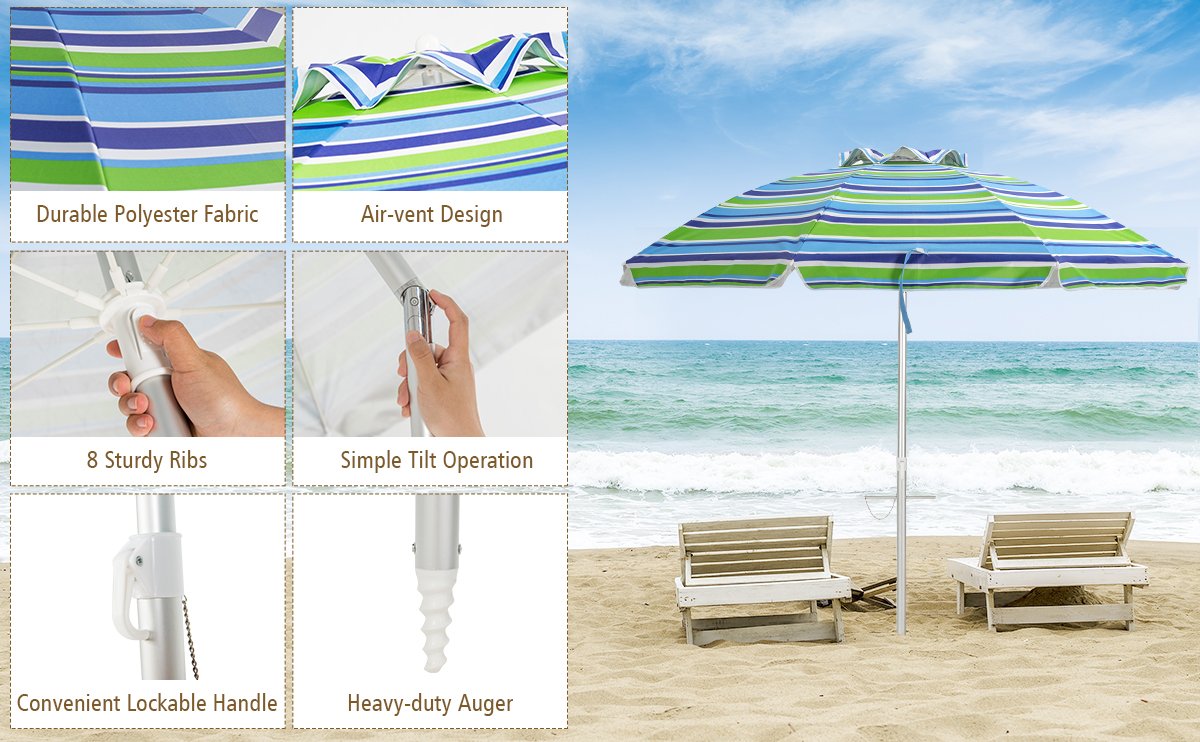 6.5 Feet Beach Umbrella with Carry Bag without Weight Base - Costway