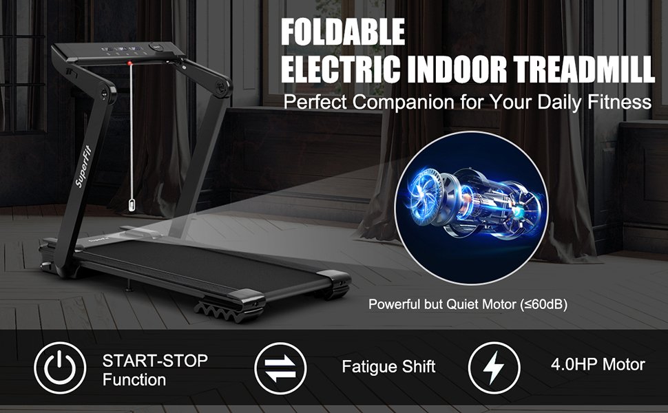 4.0 HP Foldable Electric Treadmill Jogging Machine with Speaker LED