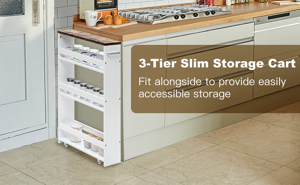 4 Tier Rolling Slim Storage Kitchen Organizer Cart with Handle