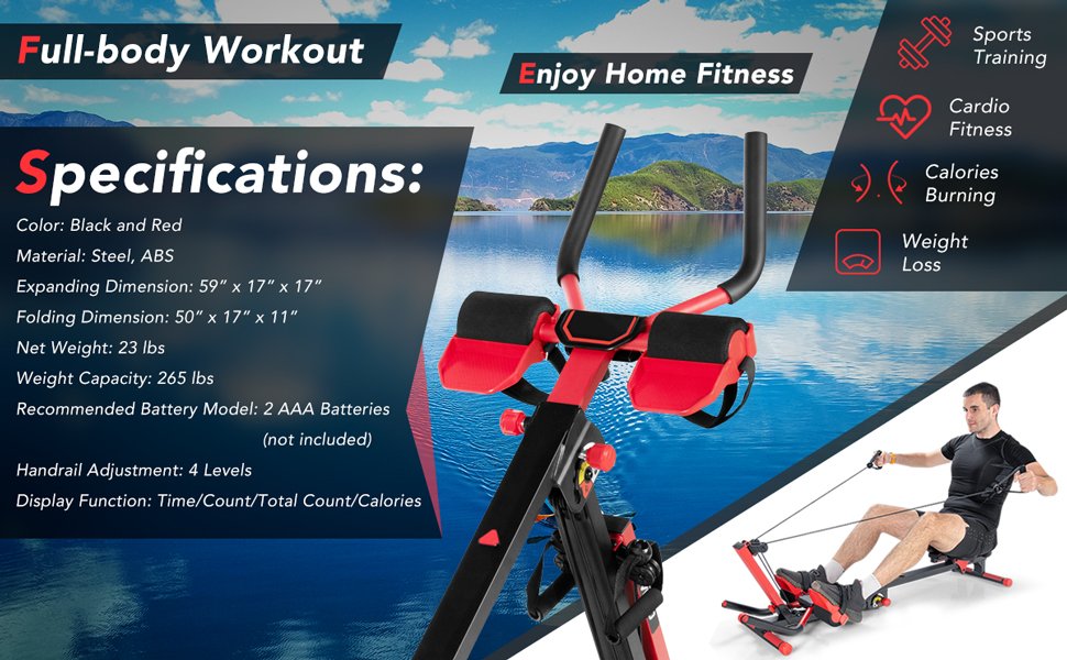 4 in 1 Folding Rowing Machine with Control Panel for Home Gym