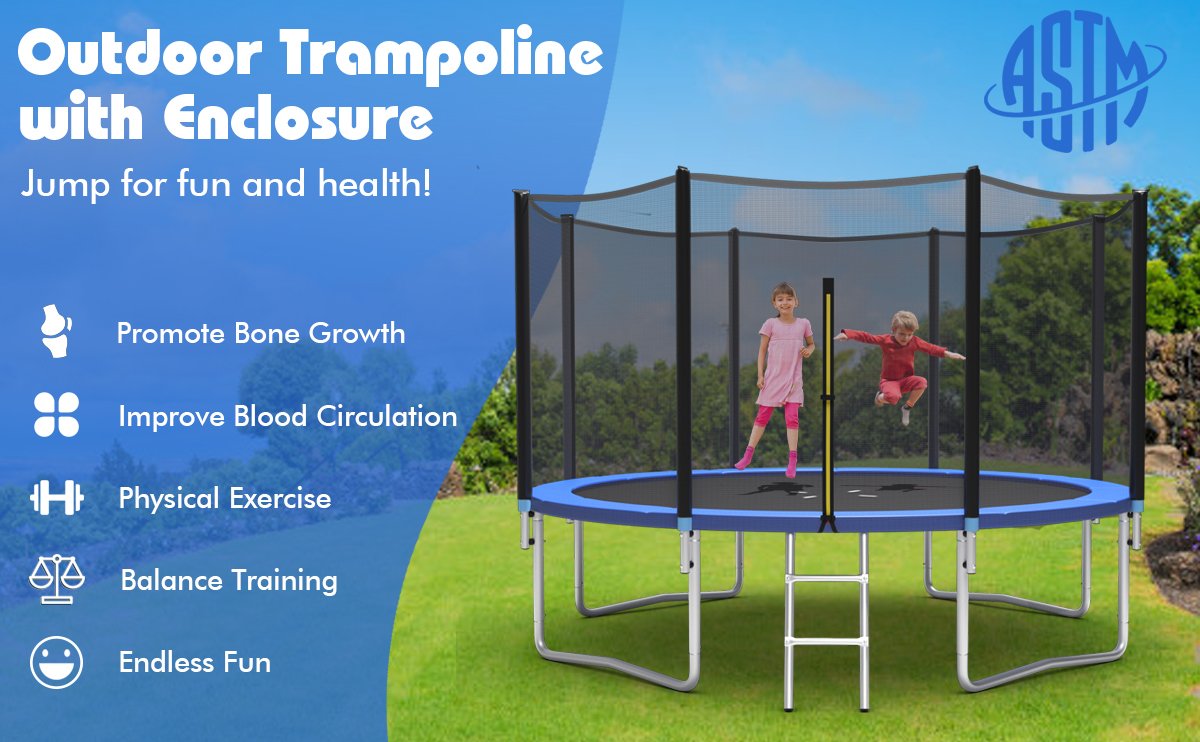 Outdoor Trampoline Bounce Combo with Safety Closure Net Ladder