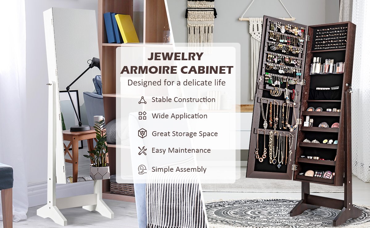 Standing Jewelry Armoire Cabinet with Full Length Mirror