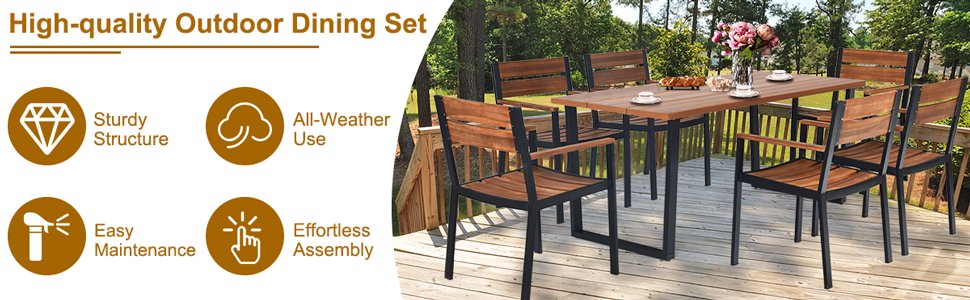 7 Pieces Outdoor Patio Dining Table Set with Hole
