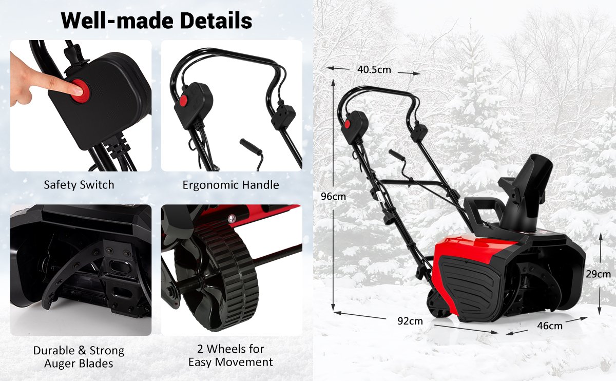 Electric Snow Thrower with Chute Rotation and 2 Transport Wheels