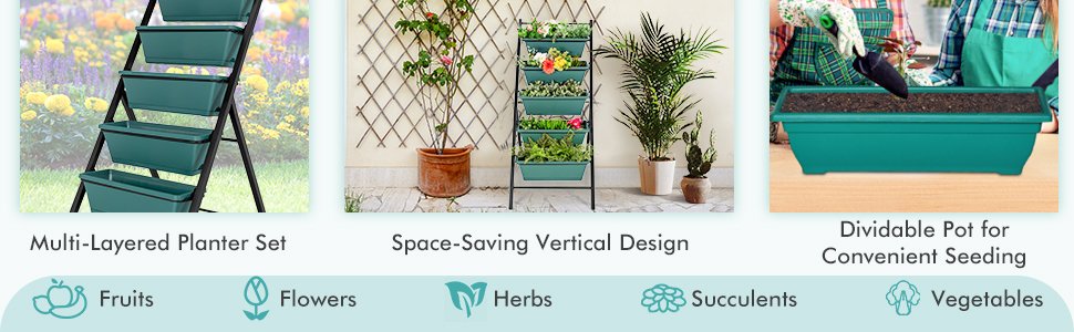 5-tier Vertical Garden Planter Box Elevated Raised Bed with 5 Container