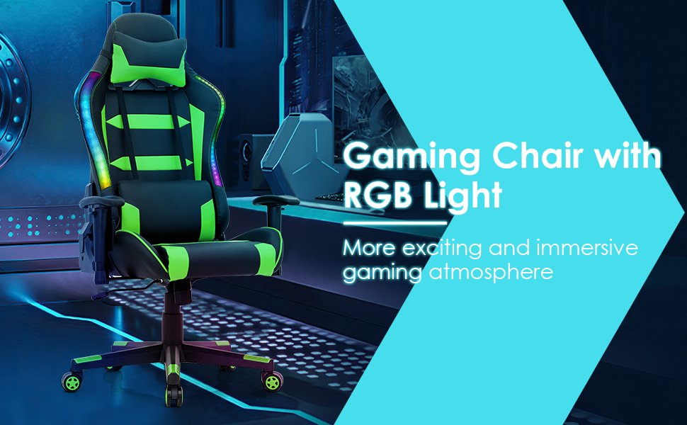 Adjustable Swivel Gaming Chair with LED Lights and Remote