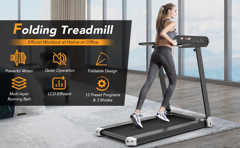 Folding Compact Treadmill with APP Control Speaker and 12 Preset Programs