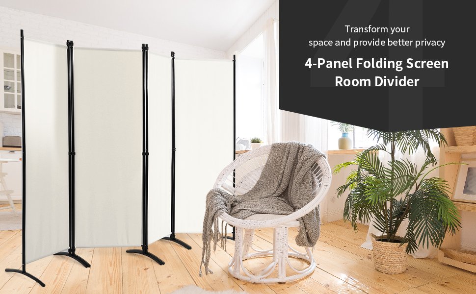 4-Panel  Room Divider with Steel Frame