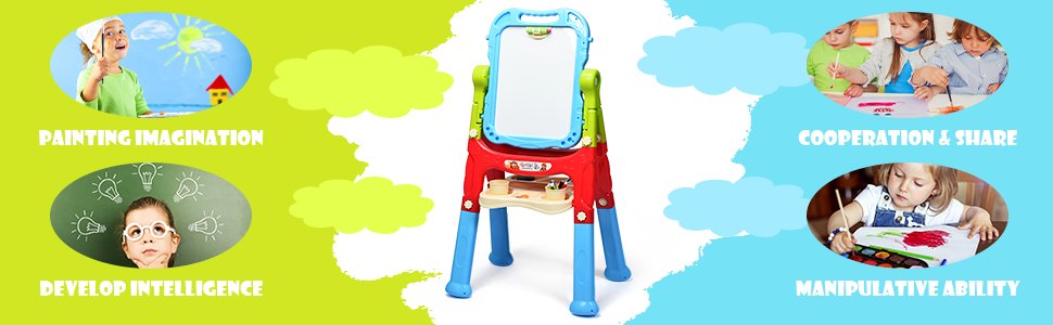 Height Adjustable Kids Art Easel Magnetic Double Sided Board