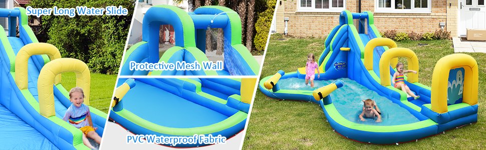 Inflatable Water Slide Kids Bounce House with Water Cannons and Hose Without Blower