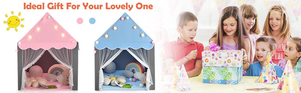 Kids Playhouse Tent with Star Lights and Mat