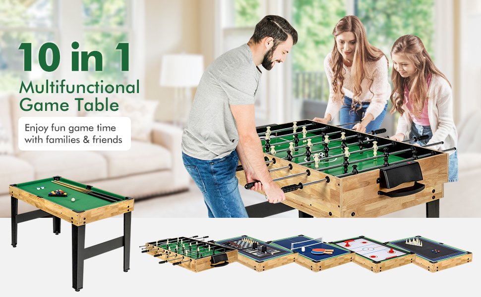 10-in-1 Multi Combo Game Table Set for Home