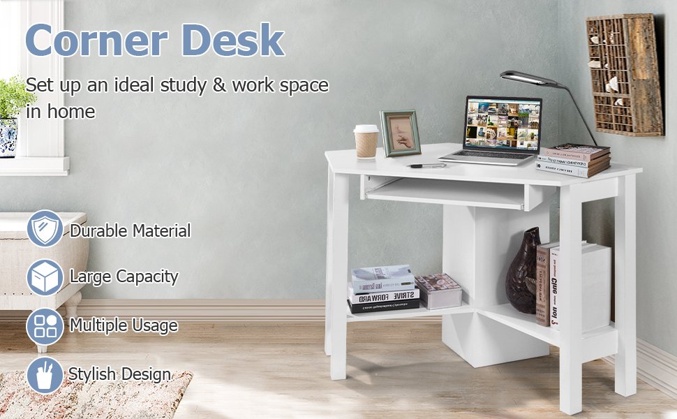 Wooden Study Computer Corner Desk with Drawer