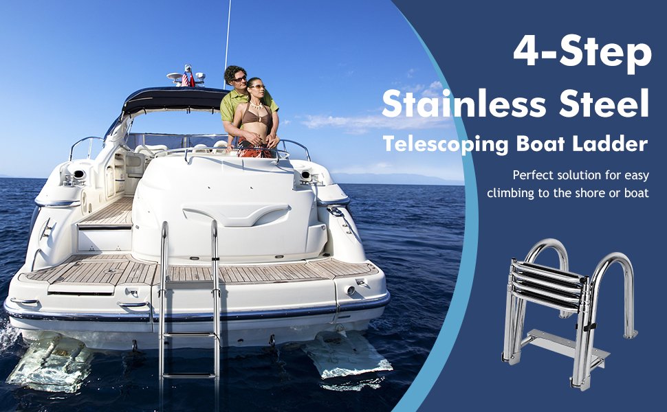 4 Step Stainless Steel Folding Telescoping Pontoon Boat Ladder