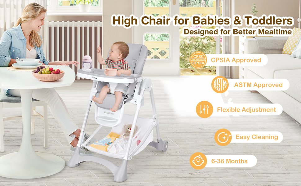 Baby Folding Chair with Wheel Tray Storage Basket 