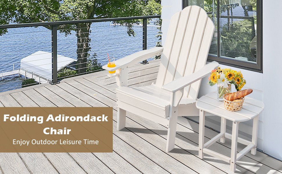 Patio Folding Adirondack Chair with Built-in Cup Holder