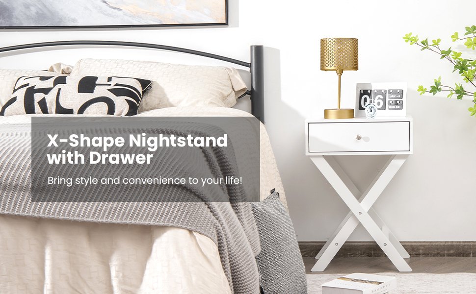 X Shaped Structure Side Nightstand with Drawer
