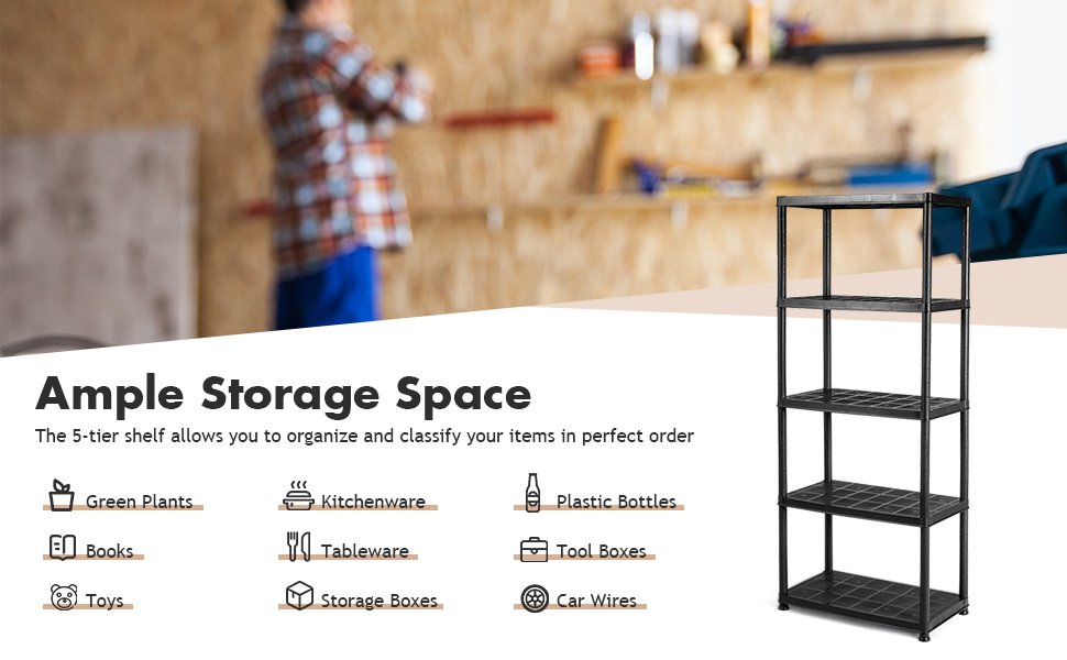 5-Tier Storage Shelving Freestanding Heavy Duty Rack in Small Space or Room Corner