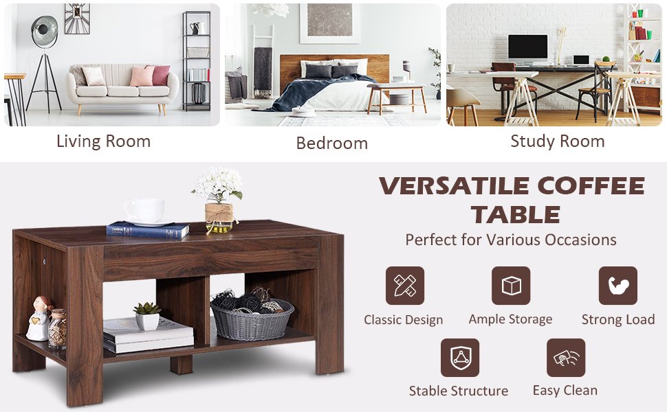 2-Tier Wood Coffee Table Sofa Side Table with Storage Shelf