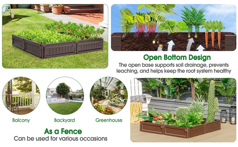 Raised Garden Bed Kit Outdoor Planter Box with Open Bottom Design and Optional Setup Shapes