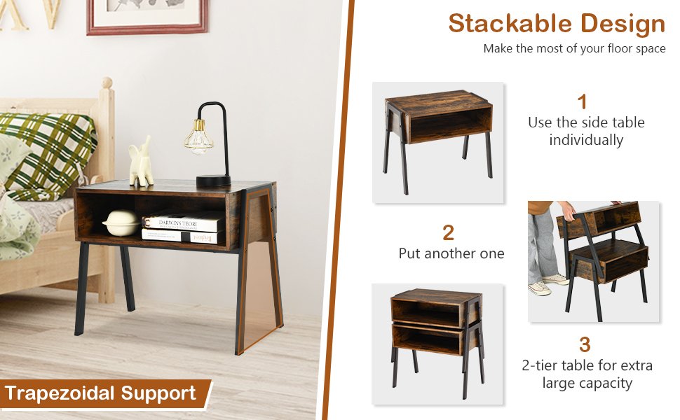 2 Pieces Stackable Night Stand Bedside End Table Set