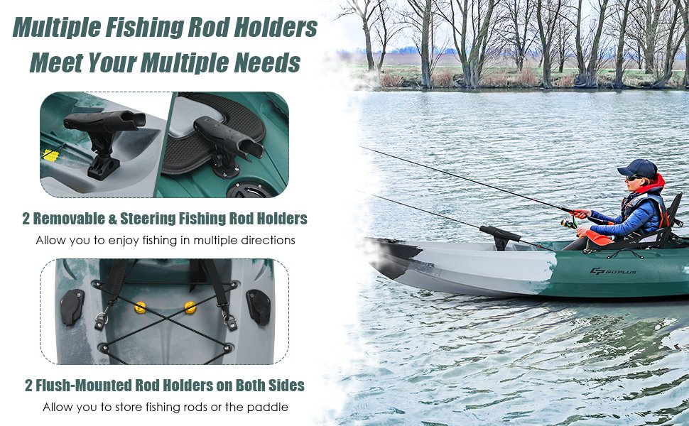Sit-on-Top Fishing Kayak Boat With Fishing Rod Holders and Paddle