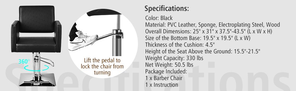 Salon Chair for Hair Stylist with Adjustable Swivel Hydraulic