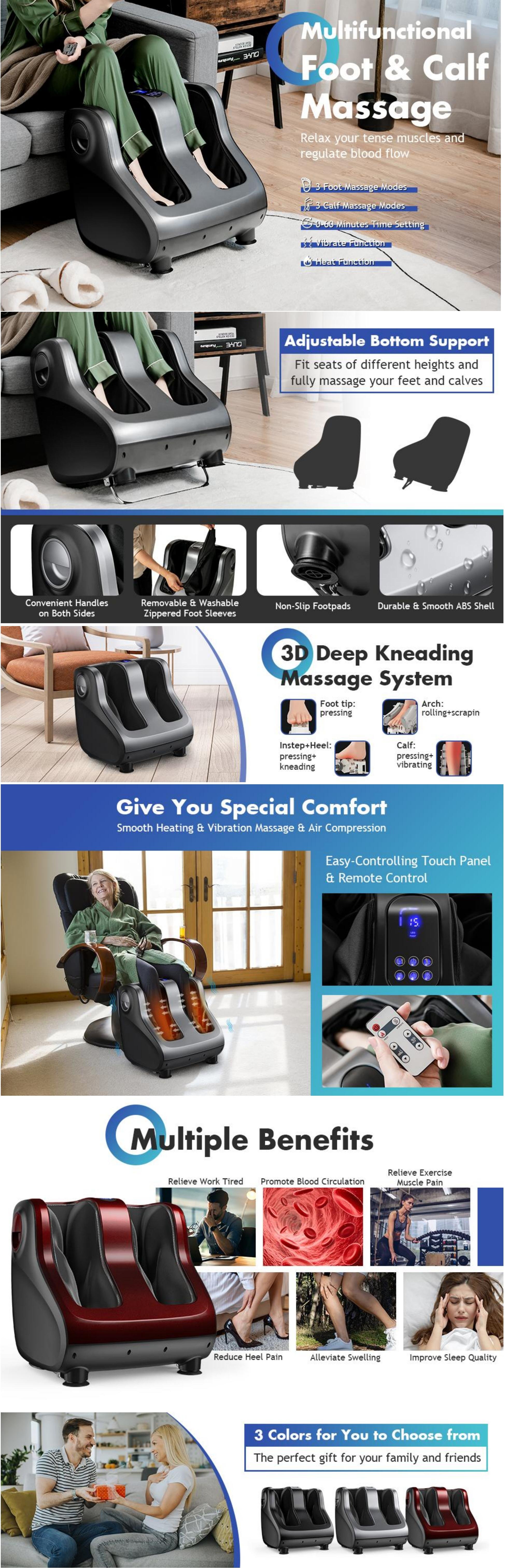 Shiatsu Foot and Calf Massager with Compression Kneading Heating and Vibrating