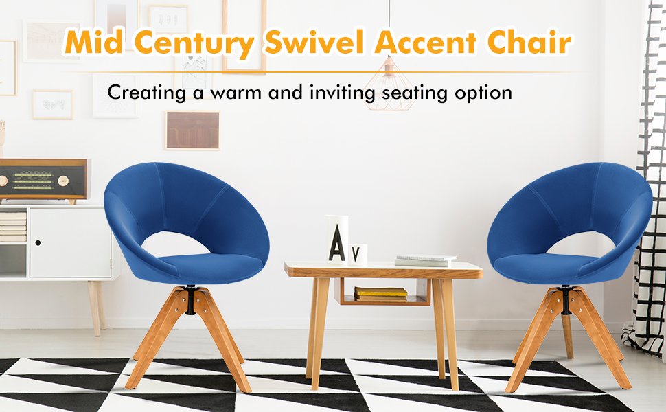 Mid Century Modern Swivel Accent Chair Fabric Velvet Armchair