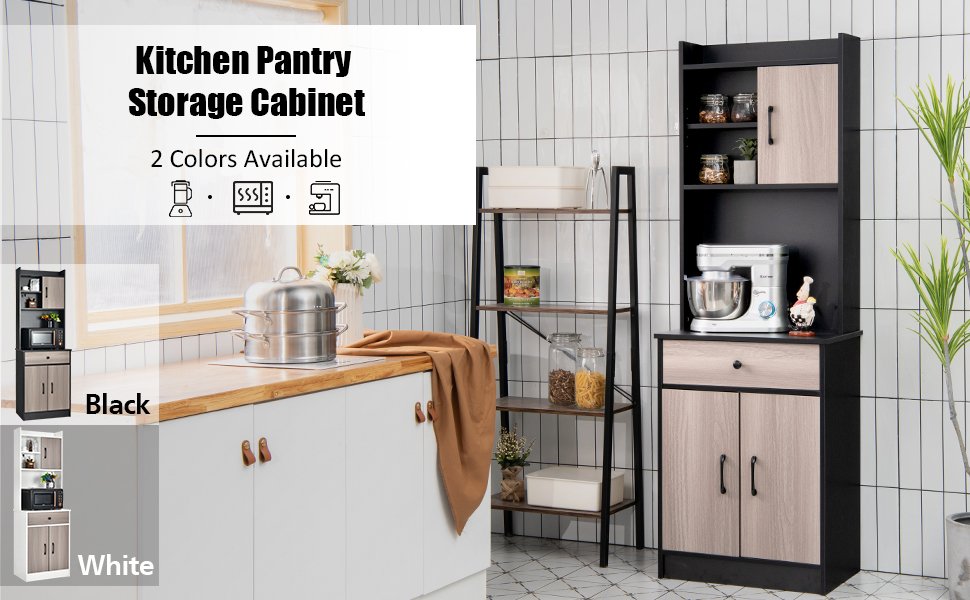 Kitchen Buffet Pantry Storage Cabinet with Hutch and Adjustable Shelf