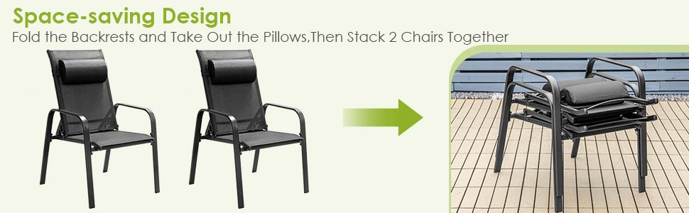 3 Pieces Stackable Patio Bistro Furniture Set with Adjustable Backrest