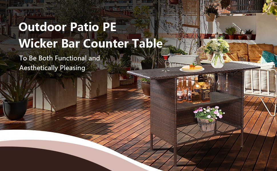 Outdoor Patio Rattan Bar Counter Table
