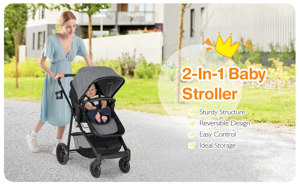 2-in-1 Foldable Pushchair Newborn Infant Baby Stroller