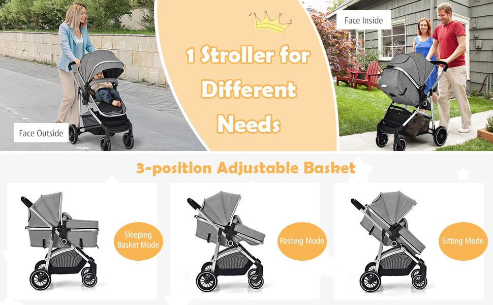 2 in 1 Convertible Baby Stroller with Reversible Seat