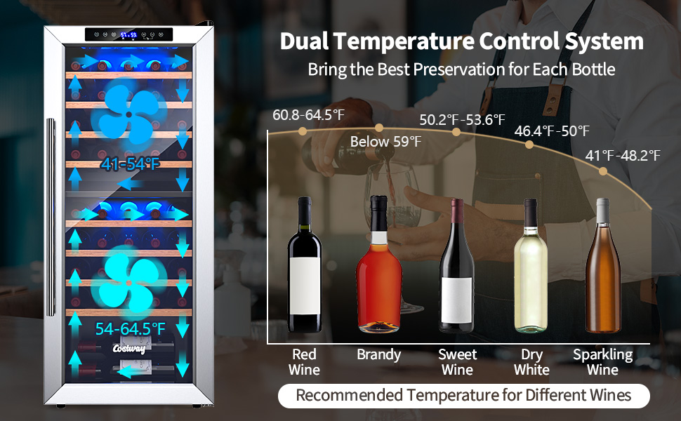 Wine Cooler Refrigerator Dual Zone Temperature Control