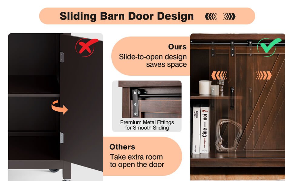 Freestanding Kitchen Buffet Storage Cabinet with Sliding Barn Door
