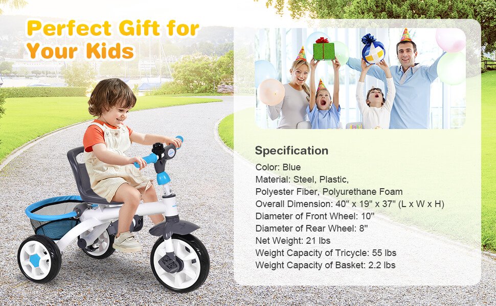 Home 4 in 1 Detachable Baby Stroller Tricycle Infants Round Canopy Basket Riding 