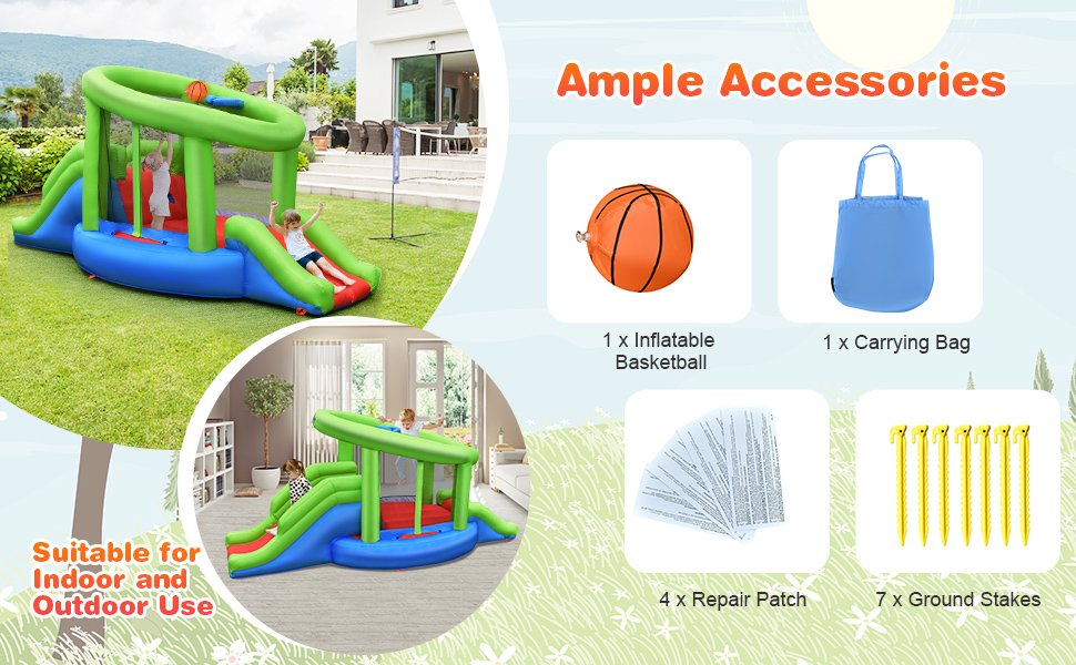 Inflatable Dual Slide Basketball Game Bounce House Without Blower