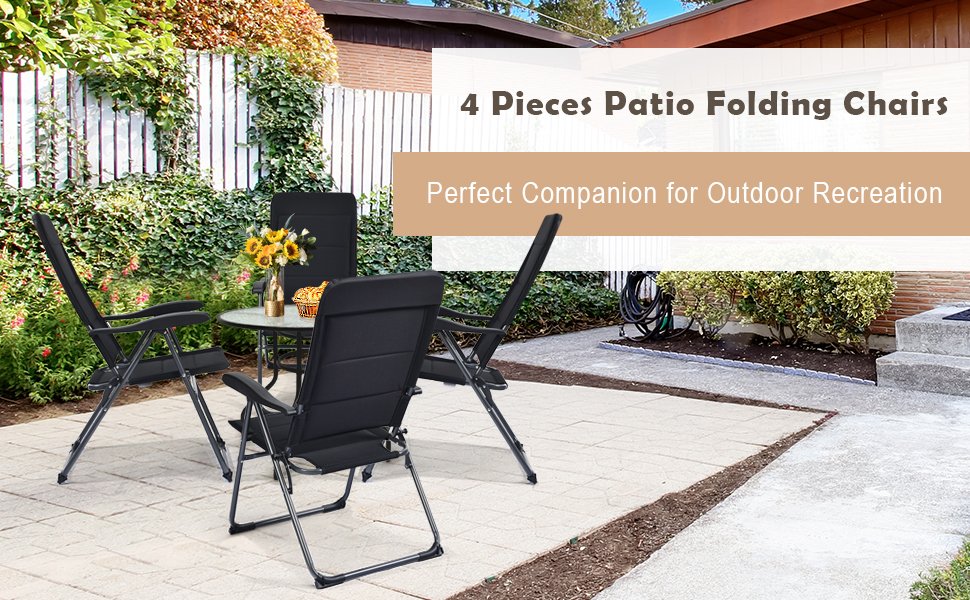 Set of 4 Patio Folding Chairs with Adjustable Backrest
