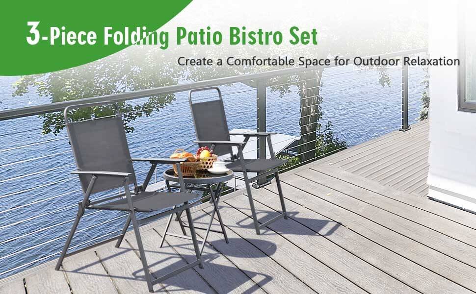 3 Pieces Outdoor Bistro Set with Folding Table and Chairs for Garden